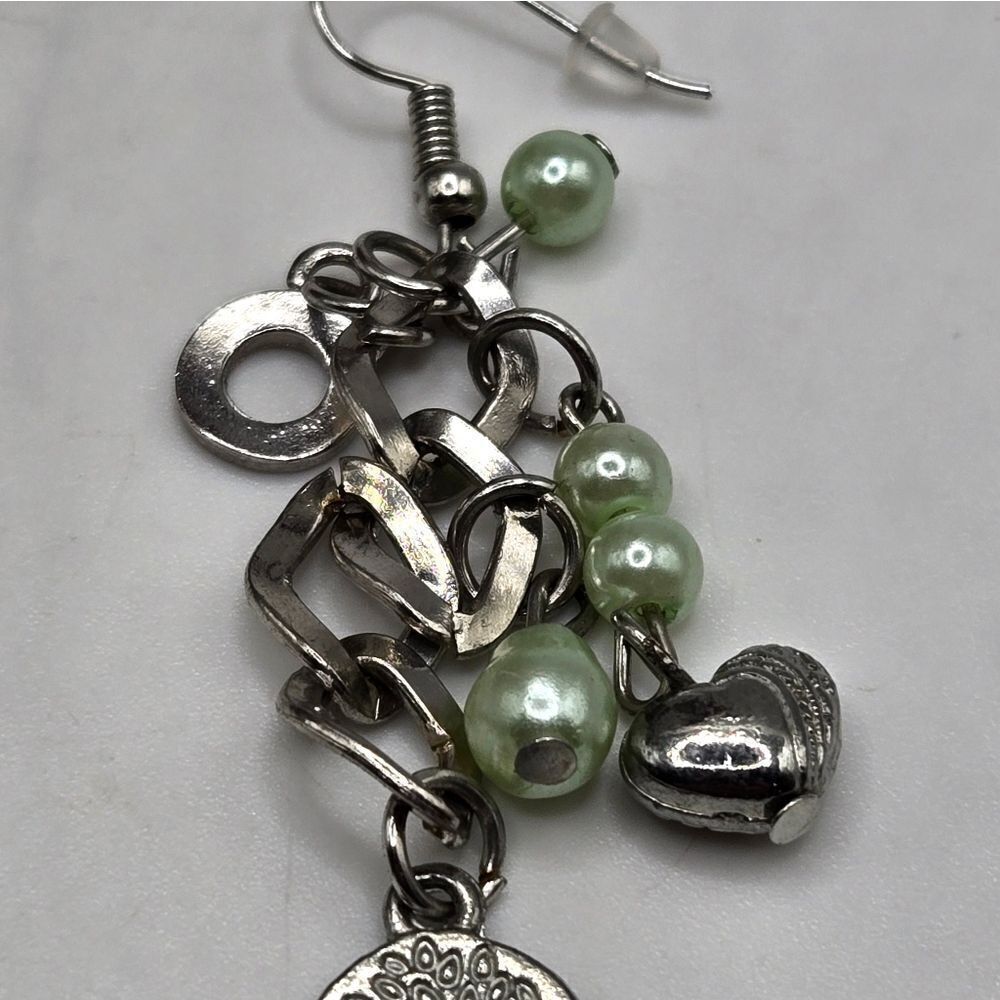 "5/$25" Mismatched Silvertone Beaded Tree of Life/Circle Dangle Earrings - Picture 7 of 8